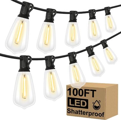 LED Outdoor 100FT  52 Shatterproof ST38 Vintage Edison Patio Bulbs String Lights